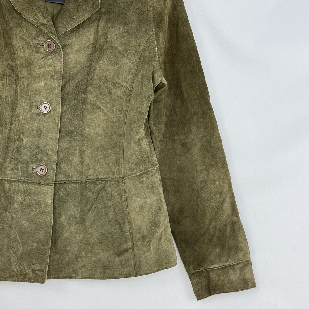 Brandon Thomas Womens Green Leather Suede Blazer Jacket Size S Long Sleeve Lined - Picture 14 of 16